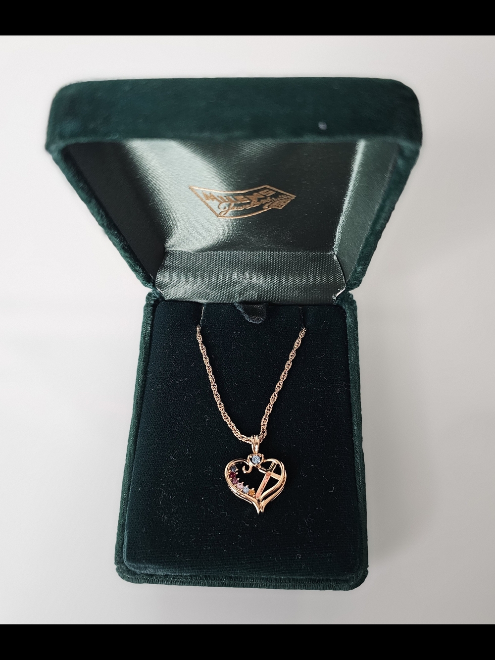 Delicate Rose Gold Tone Heart Pendant Necklace with Multicolor Stones